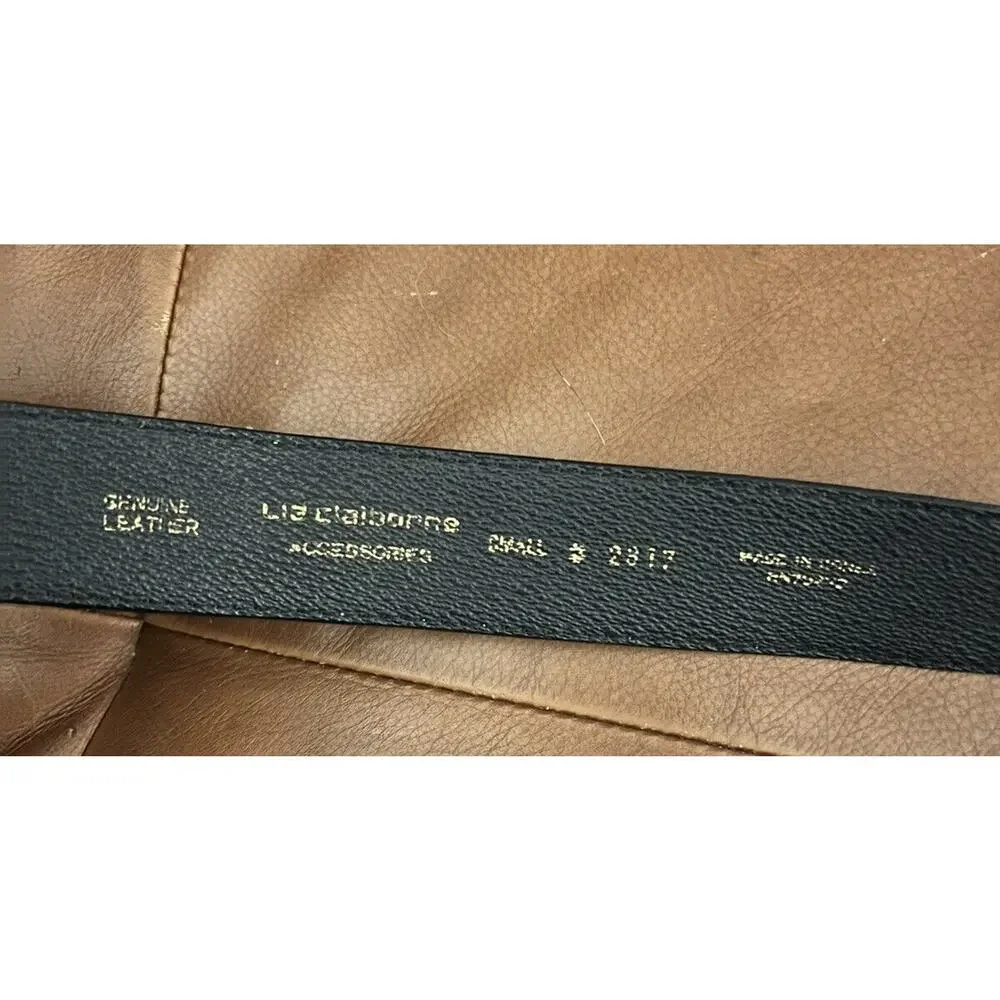 VTG Liz Claiborne Black Leather Belt Gold Hardware Retro Chic Small